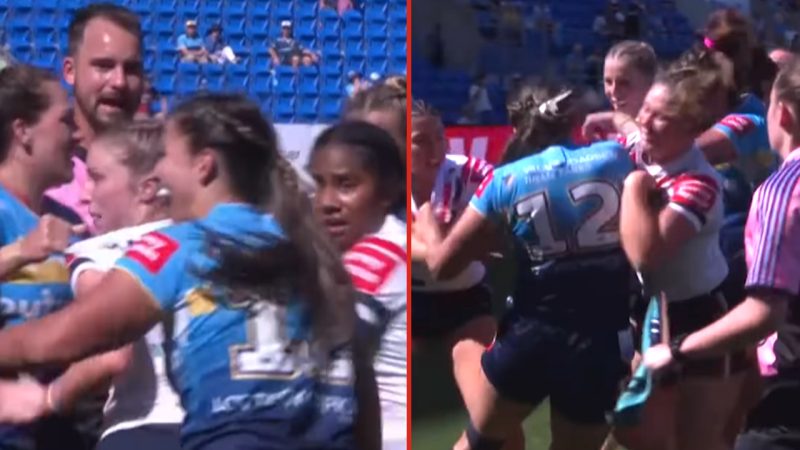 Ref pleads with NRL Women’s players to simmer down during 'really angry' mid-match brawl